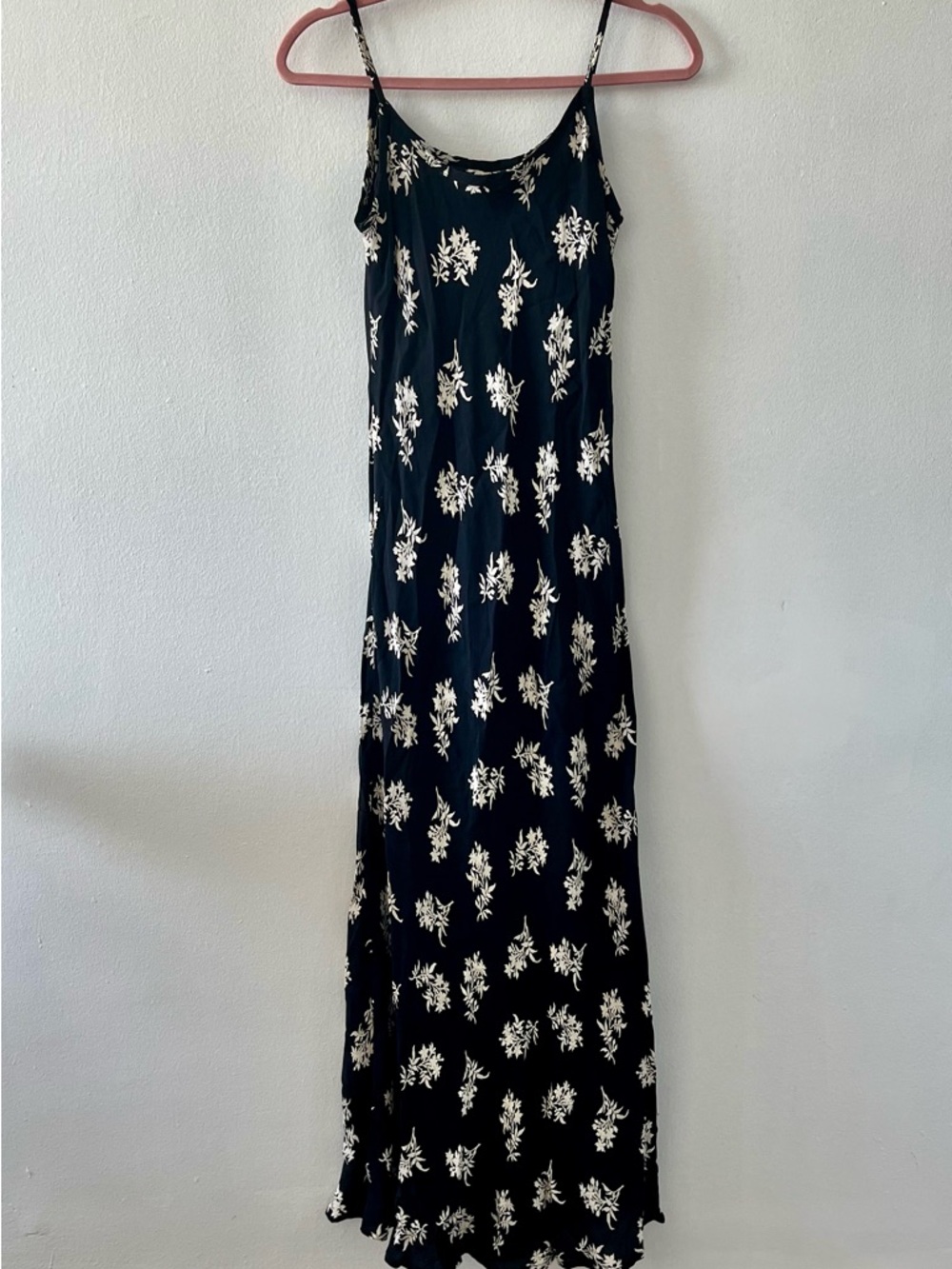 Karen Kane Black Maxi Slip Dress with White Floral Print